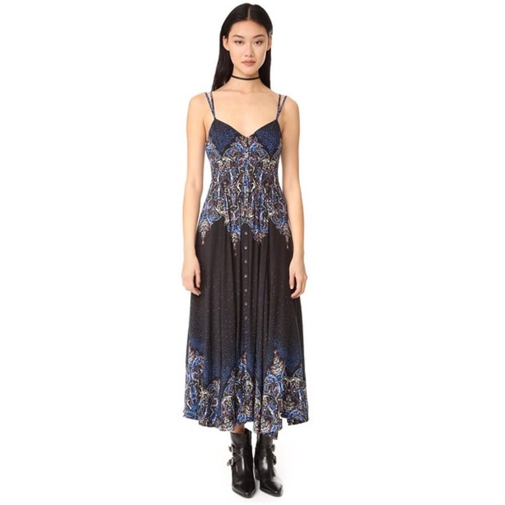 Free People Be My Baby Maxi Dress In Black and Blue